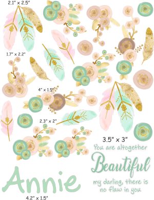 Bohemian Flowers cranial band decals