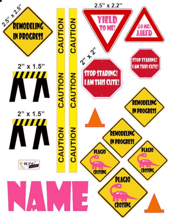 Caution 2 Traffic Signs - Doc Band Decals