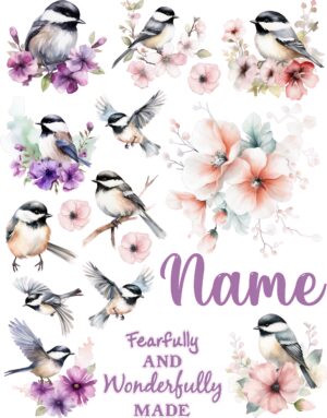 Watercolor Chickadees and Flowers cranial band decals